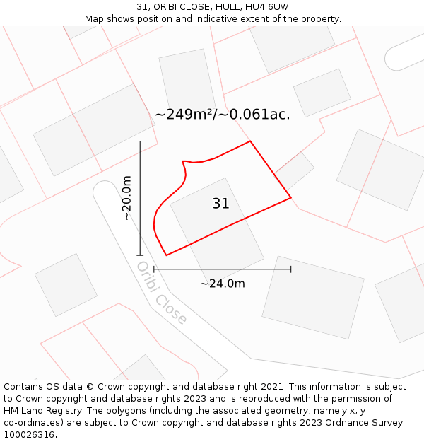 31, ORIBI CLOSE, HULL, HU4 6UW: Plot and title map