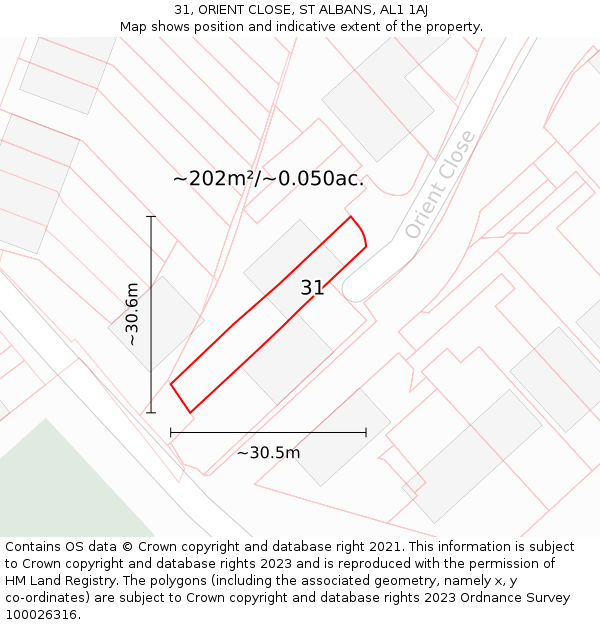 31, ORIENT CLOSE, ST ALBANS, AL1 1AJ: Plot and title map
