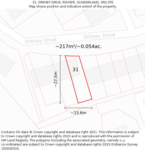 31, ORKNEY DRIVE, RYHOPE, SUNDERLAND, SR2 0TE: Plot and title map