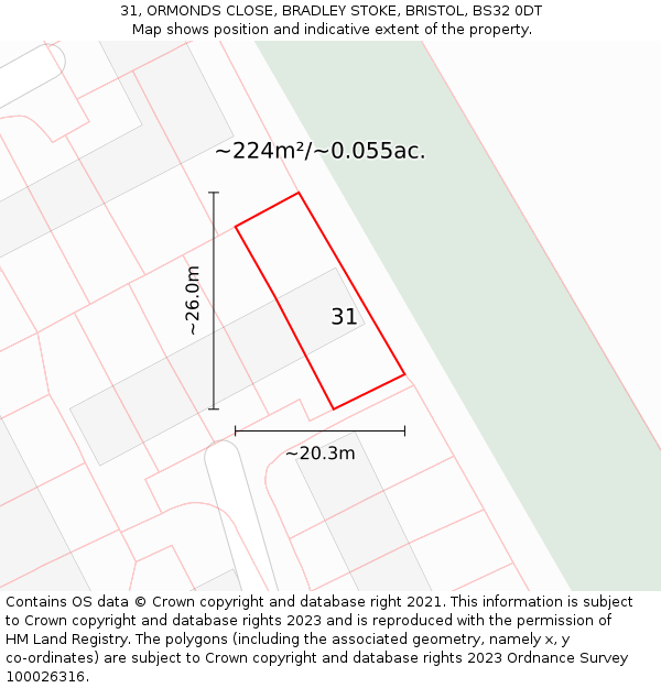 31, ORMONDS CLOSE, BRADLEY STOKE, BRISTOL, BS32 0DT: Plot and title map