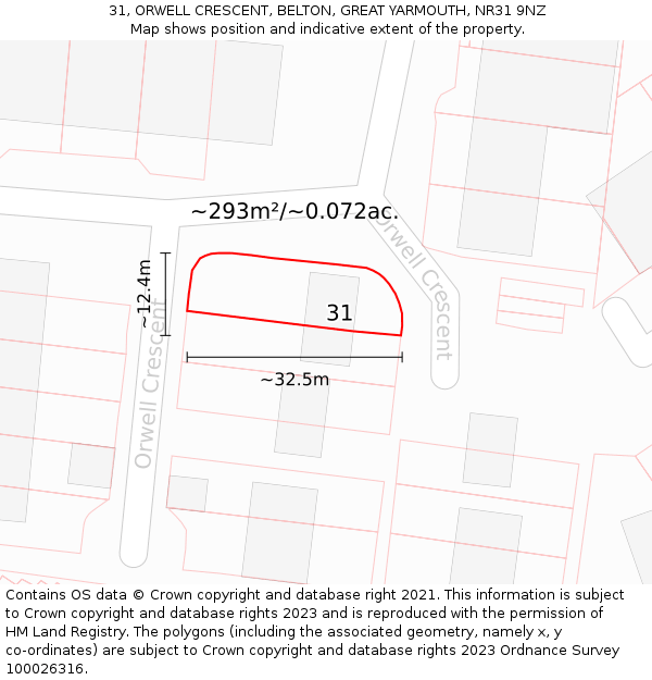 31, ORWELL CRESCENT, BELTON, GREAT YARMOUTH, NR31 9NZ: Plot and title map