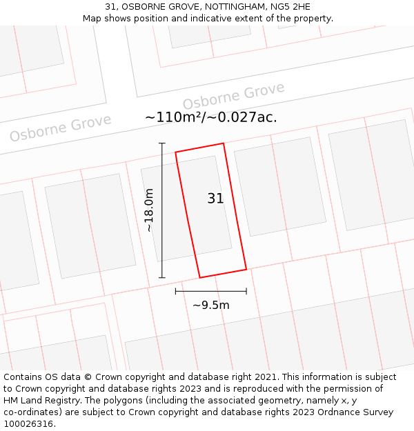 31, OSBORNE GROVE, NOTTINGHAM, NG5 2HE: Plot and title map