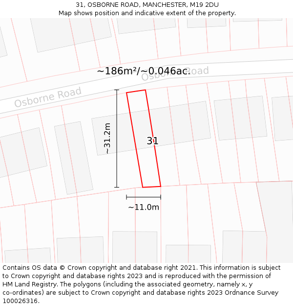 31, OSBORNE ROAD, MANCHESTER, M19 2DU: Plot and title map