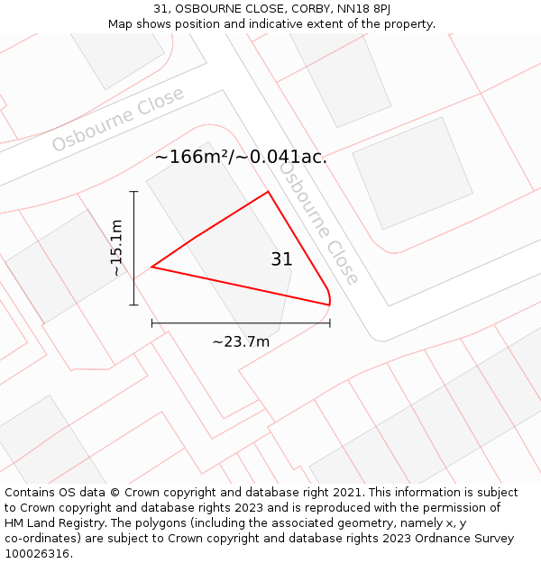 31, OSBOURNE CLOSE, CORBY, NN18 8PJ: Plot and title map