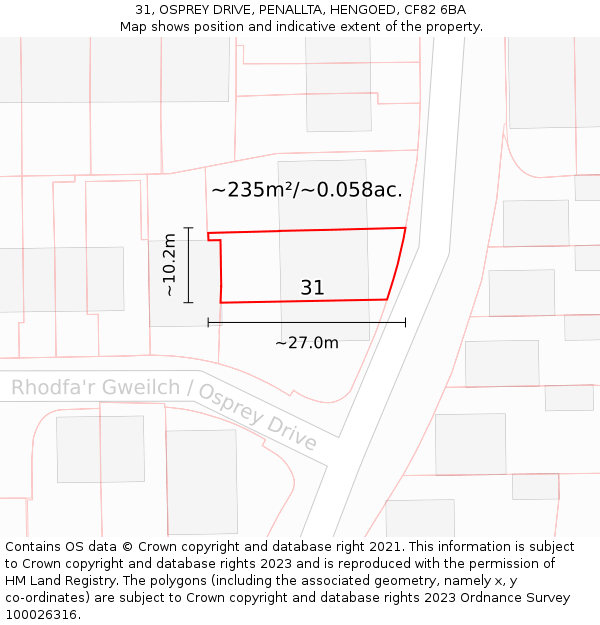 31, OSPREY DRIVE, PENALLTA, HENGOED, CF82 6BA: Plot and title map