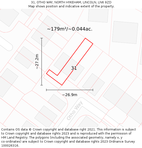 31, OTHO WAY, NORTH HYKEHAM, LINCOLN, LN6 9ZD: Plot and title map