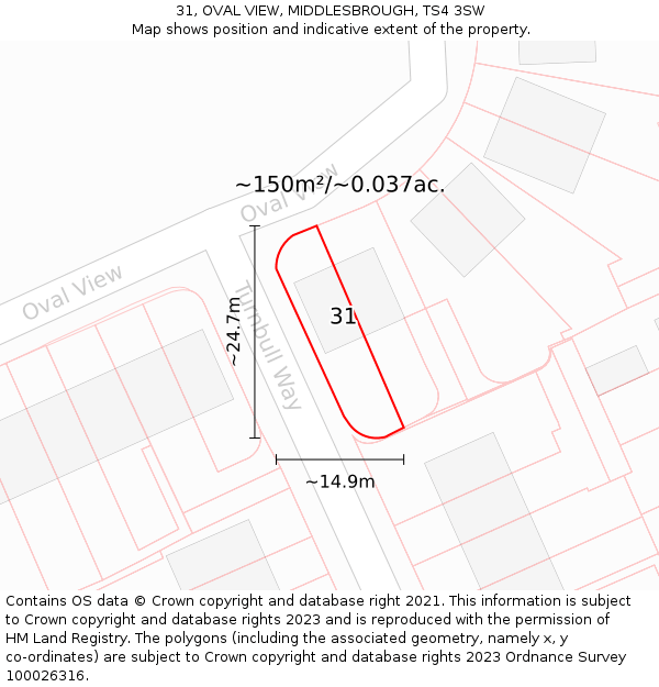 31, OVAL VIEW, MIDDLESBROUGH, TS4 3SW: Plot and title map