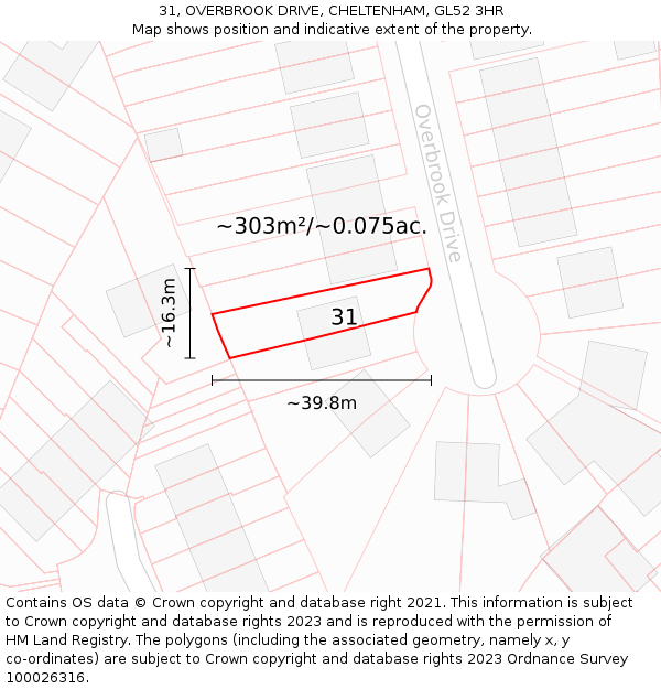 31, OVERBROOK DRIVE, CHELTENHAM, GL52 3HR: Plot and title map