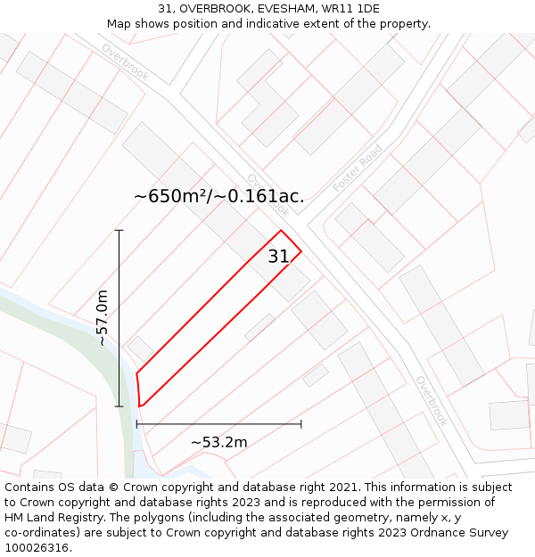 31, OVERBROOK, EVESHAM, WR11 1DE: Plot and title map