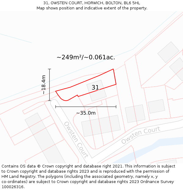 31, OWSTEN COURT, HORWICH, BOLTON, BL6 5HL: Plot and title map