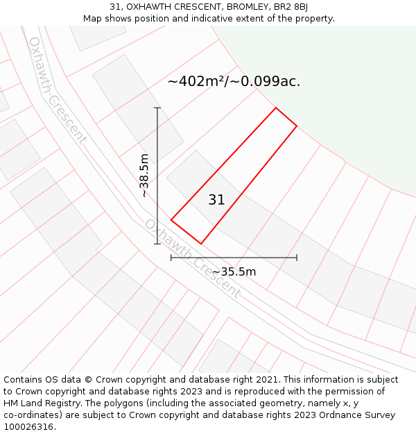 31, OXHAWTH CRESCENT, BROMLEY, BR2 8BJ: Plot and title map