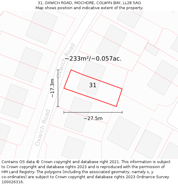 31, OXWICH ROAD, MOCHDRE, COLWYN BAY, LL28 5AG: Plot and title map