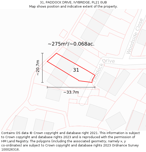 31, PADDOCK DRIVE, IVYBRIDGE, PL21 0UB: Plot and title map