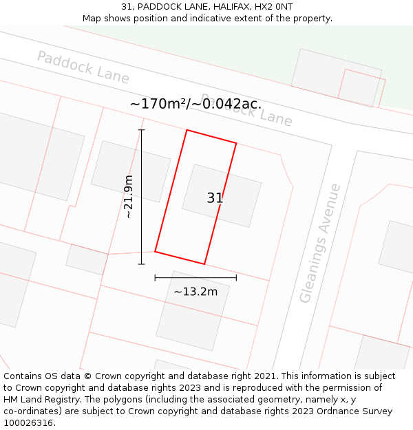 31, PADDOCK LANE, HALIFAX, HX2 0NT: Plot and title map