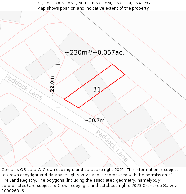 31, PADDOCK LANE, METHERINGHAM, LINCOLN, LN4 3YG: Plot and title map