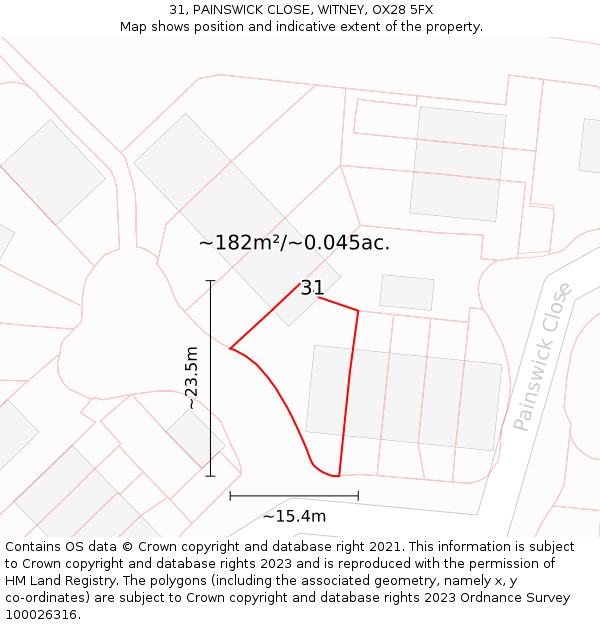 31, PAINSWICK CLOSE, WITNEY, OX28 5FX: Plot and title map