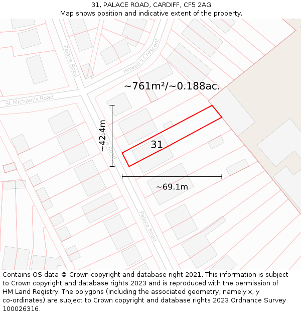 31, PALACE ROAD, CARDIFF, CF5 2AG: Plot and title map