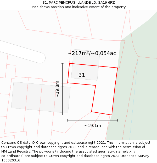 31, PARC PENCRUG, LLANDEILO, SA19 6RZ: Plot and title map