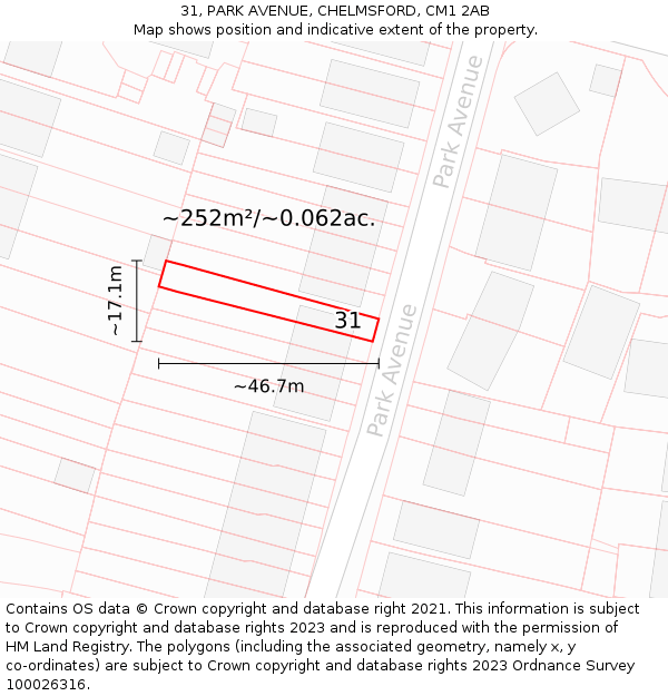 31, PARK AVENUE, CHELMSFORD, CM1 2AB: Plot and title map