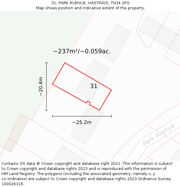 31, PARK AVENUE, HASTINGS, TN34 2PG: Plot and title map