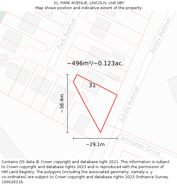31, PARK AVENUE, LINCOLN, LN6 0BY: Plot and title map