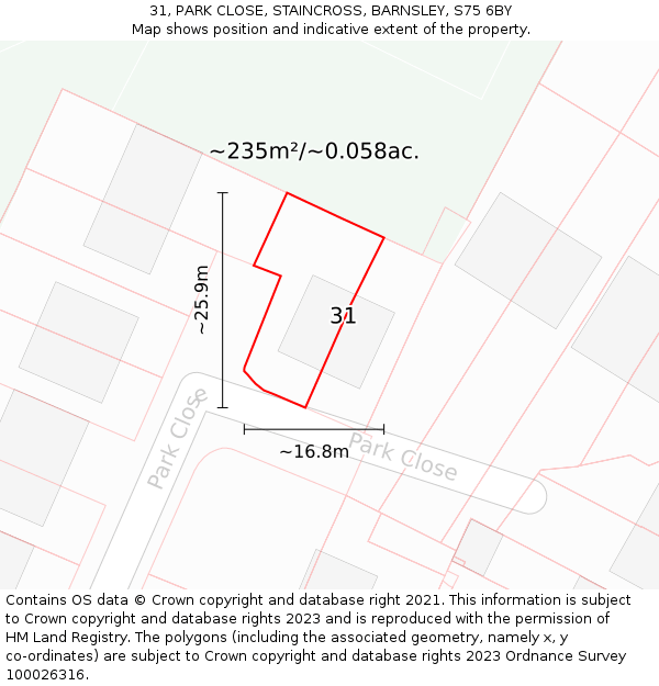 31, PARK CLOSE, STAINCROSS, BARNSLEY, S75 6BY: Plot and title map