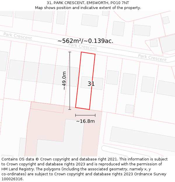 31, PARK CRESCENT, EMSWORTH, PO10 7NT: Plot and title map