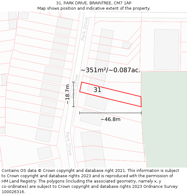 31, PARK DRIVE, BRAINTREE, CM7 1AP: Plot and title map