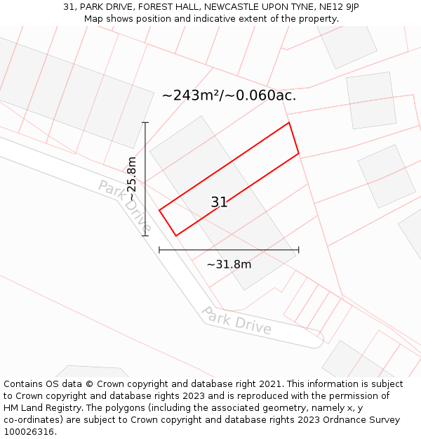 31, PARK DRIVE, FOREST HALL, NEWCASTLE UPON TYNE, NE12 9JP: Plot and title map