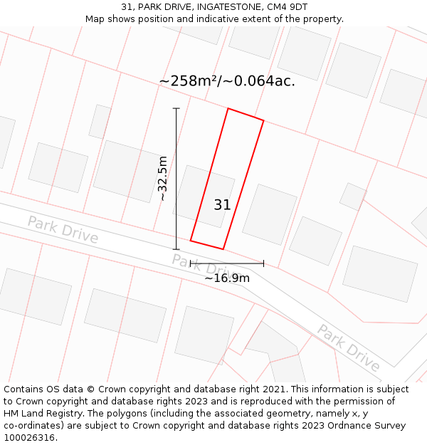 31, PARK DRIVE, INGATESTONE, CM4 9DT: Plot and title map