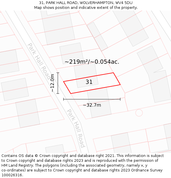 31, PARK HALL ROAD, WOLVERHAMPTON, WV4 5DU: Plot and title map