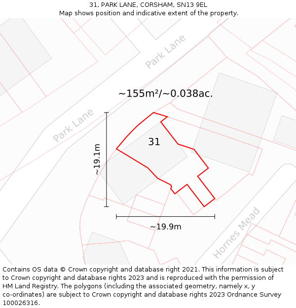31, PARK LANE, CORSHAM, SN13 9EL: Plot and title map