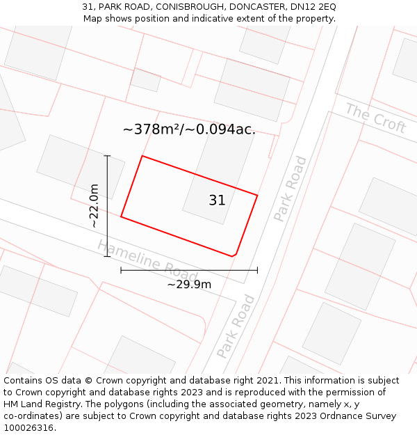 31, PARK ROAD, CONISBROUGH, DONCASTER, DN12 2EQ: Plot and title map