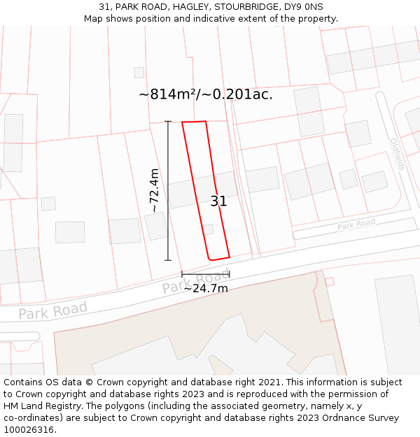 31, PARK ROAD, HAGLEY, STOURBRIDGE, DY9 0NS: Plot and title map
