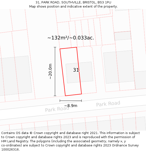 31, PARK ROAD, SOUTHVILLE, BRISTOL, BS3 1PU: Plot and title map
