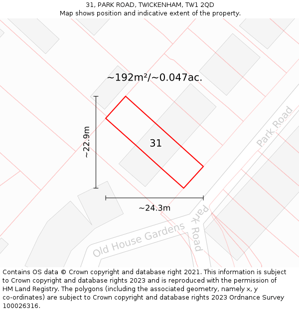31, PARK ROAD, TWICKENHAM, TW1 2QD: Plot and title map