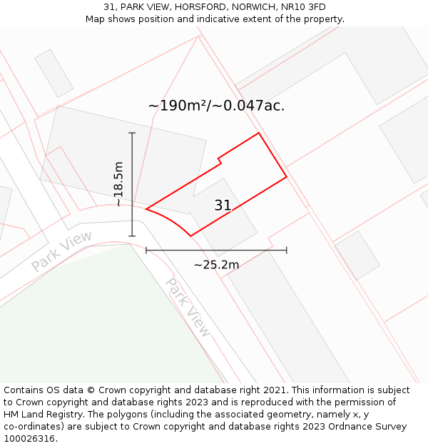 31, PARK VIEW, HORSFORD, NORWICH, NR10 3FD: Plot and title map
