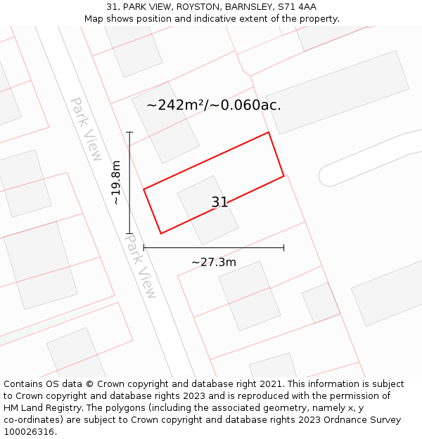 31, PARK VIEW, ROYSTON, BARNSLEY, S71 4AA: Plot and title map