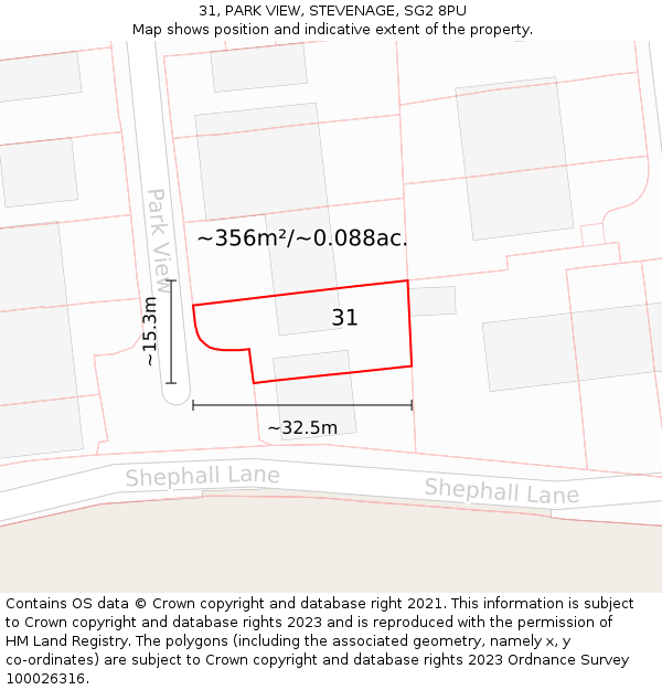 31, PARK VIEW, STEVENAGE, SG2 8PU: Plot and title map