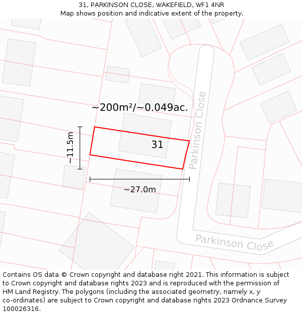 31, PARKINSON CLOSE, WAKEFIELD, WF1 4NR: Plot and title map