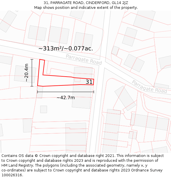 31, PARRAGATE ROAD, CINDERFORD, GL14 2JZ: Plot and title map