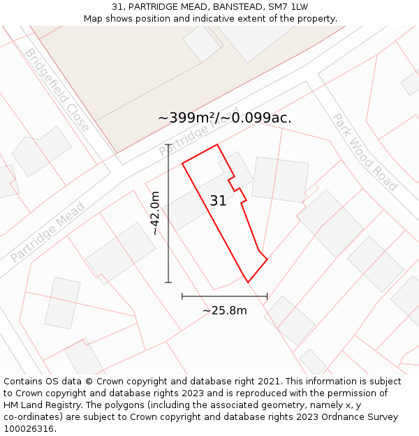 31, PARTRIDGE MEAD, BANSTEAD, SM7 1LW: Plot and title map