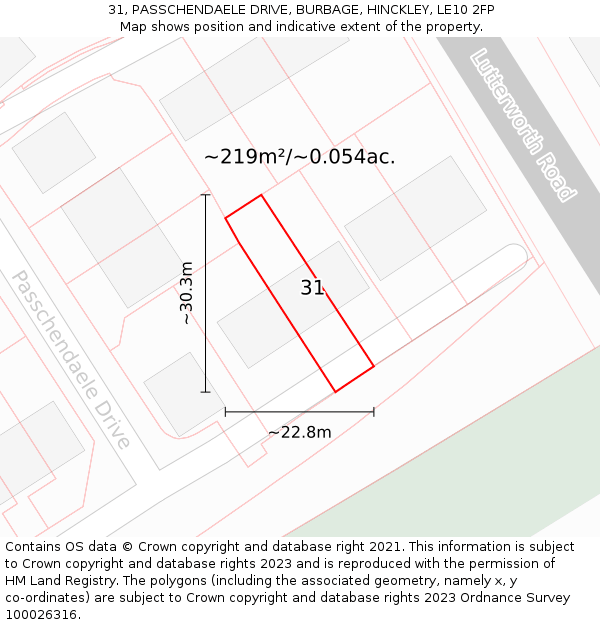 31, PASSCHENDAELE DRIVE, BURBAGE, HINCKLEY, LE10 2FP: Plot and title map