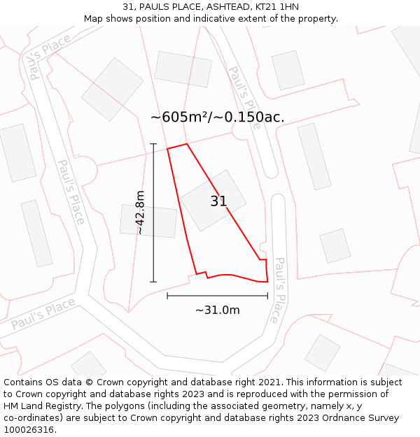 31, PAULS PLACE, ASHTEAD, KT21 1HN: Plot and title map