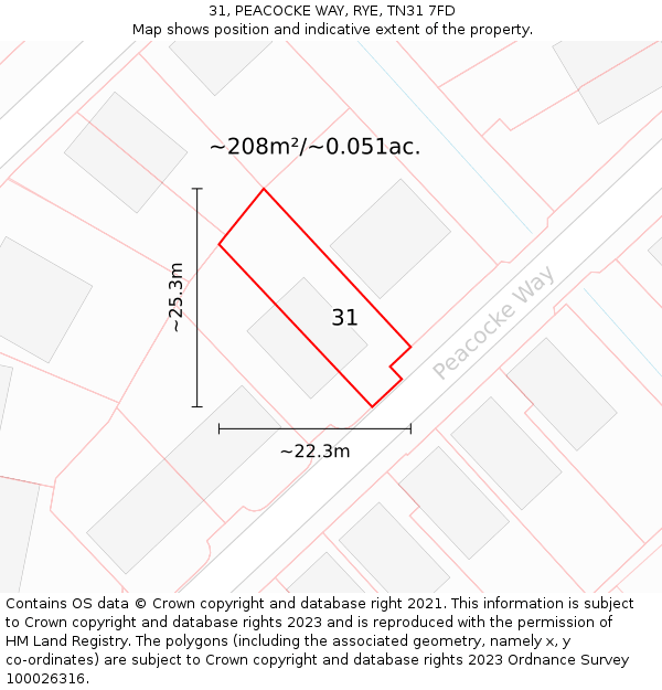 31, PEACOCKE WAY, RYE, TN31 7FD: Plot and title map