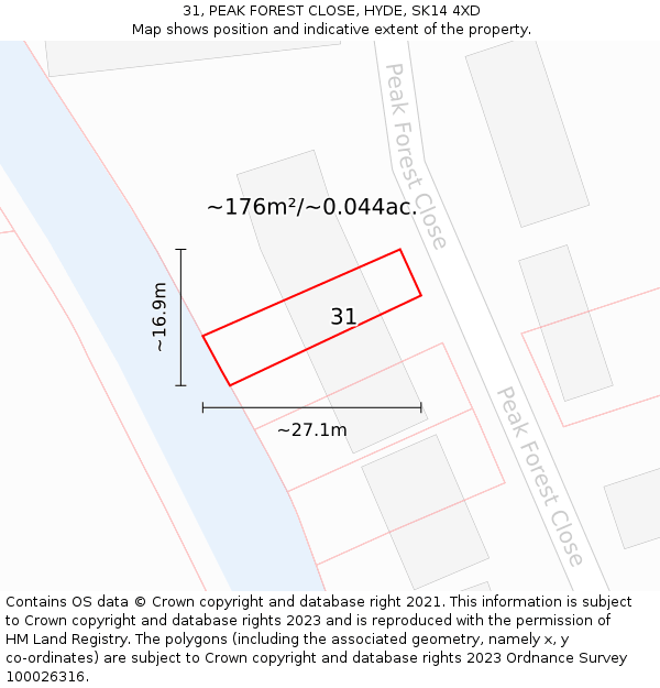 31, PEAK FOREST CLOSE, HYDE, SK14 4XD: Plot and title map