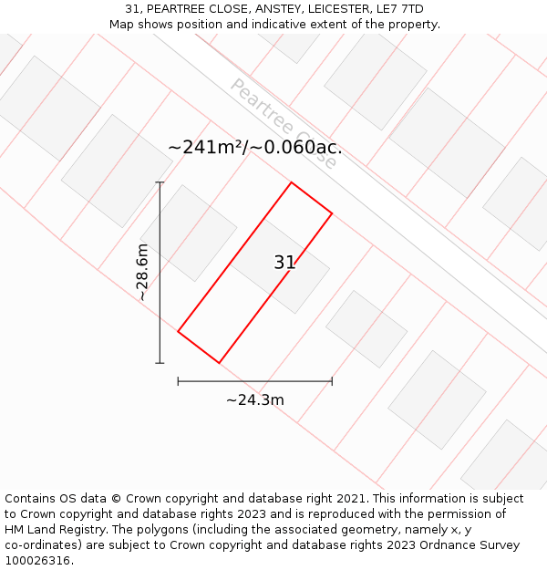 31, PEARTREE CLOSE, ANSTEY, LEICESTER, LE7 7TD: Plot and title map