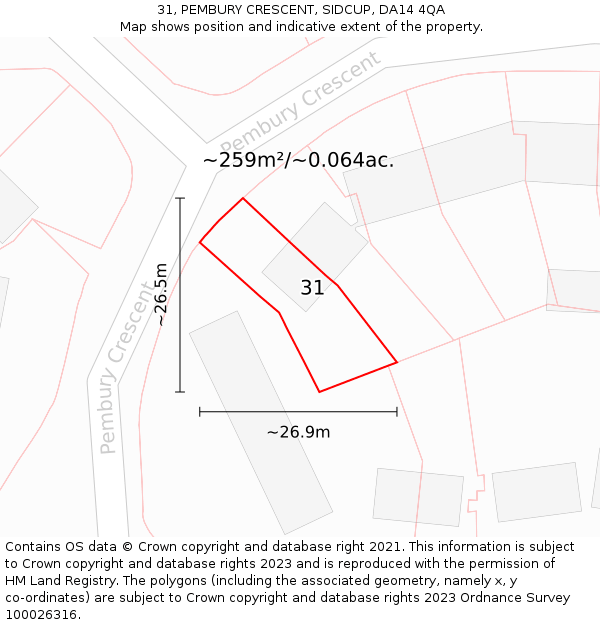 31, PEMBURY CRESCENT, SIDCUP, DA14 4QA: Plot and title map