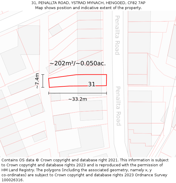 31, PENALLTA ROAD, YSTRAD MYNACH, HENGOED, CF82 7AP: Plot and title map