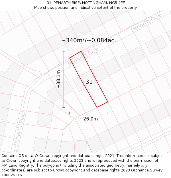 31, PENARTH RISE, NOTTINGHAM, NG5 4EE: Plot and title map